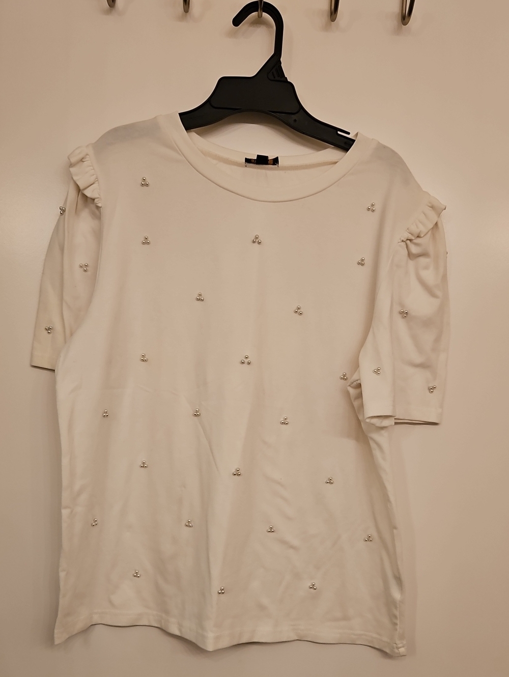 On Twelfth Womens Pearl Embellished Ruffle Sleeve Top Ivory Cream Size XL